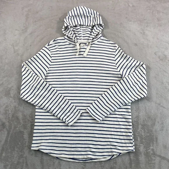 Marine Layer Pullover Hoodie in Natural Navy Stripes Men M/L Terry Cloth NWOT
